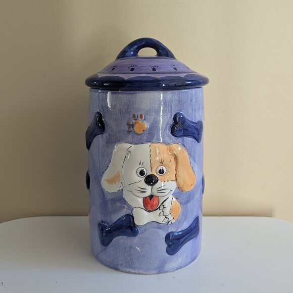 Vintage Other - DOG FACE PET FOOD CERAMIC LARGE JAR